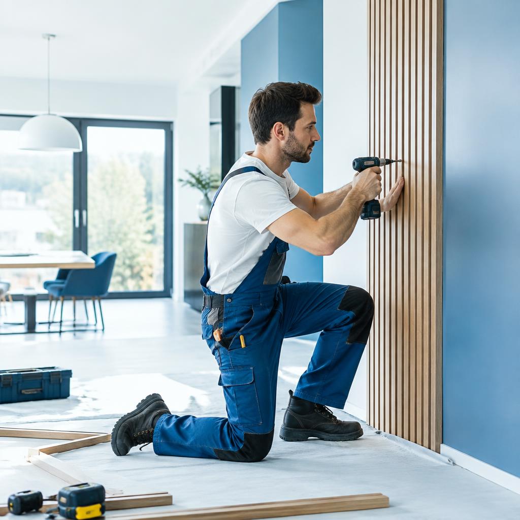 Vakman bezig met verbouwwerkzaamheden in een lichte woning
